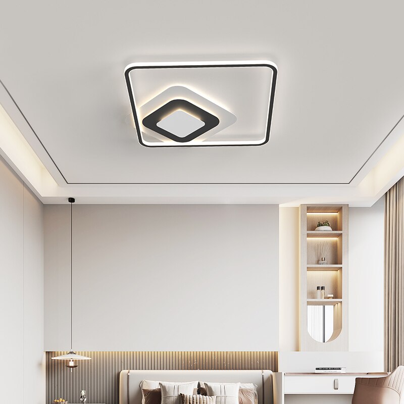 Nordic Modern Minimalist Bedroom Chandeliers White Black Led Ring Lamp Style Living Room Lights