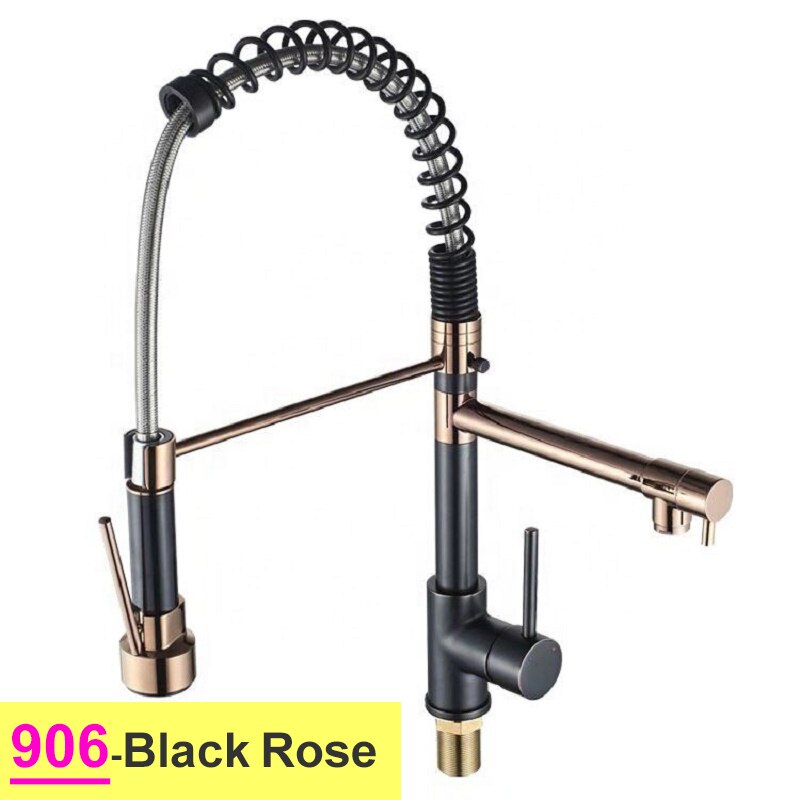 Pull Down Spring Kitchen Faucets Rose Gold Hot Cold Sink Mixer Tap Deck Mounted Brass Black Faucet
