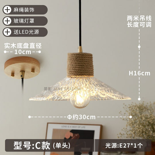 Designer  Industrial Glass Hemp Rope Pendant Lights LED E27 Individual Hanging Lamp Loft  Decor Restaurant Bar Bedside - Dragonfly Decor