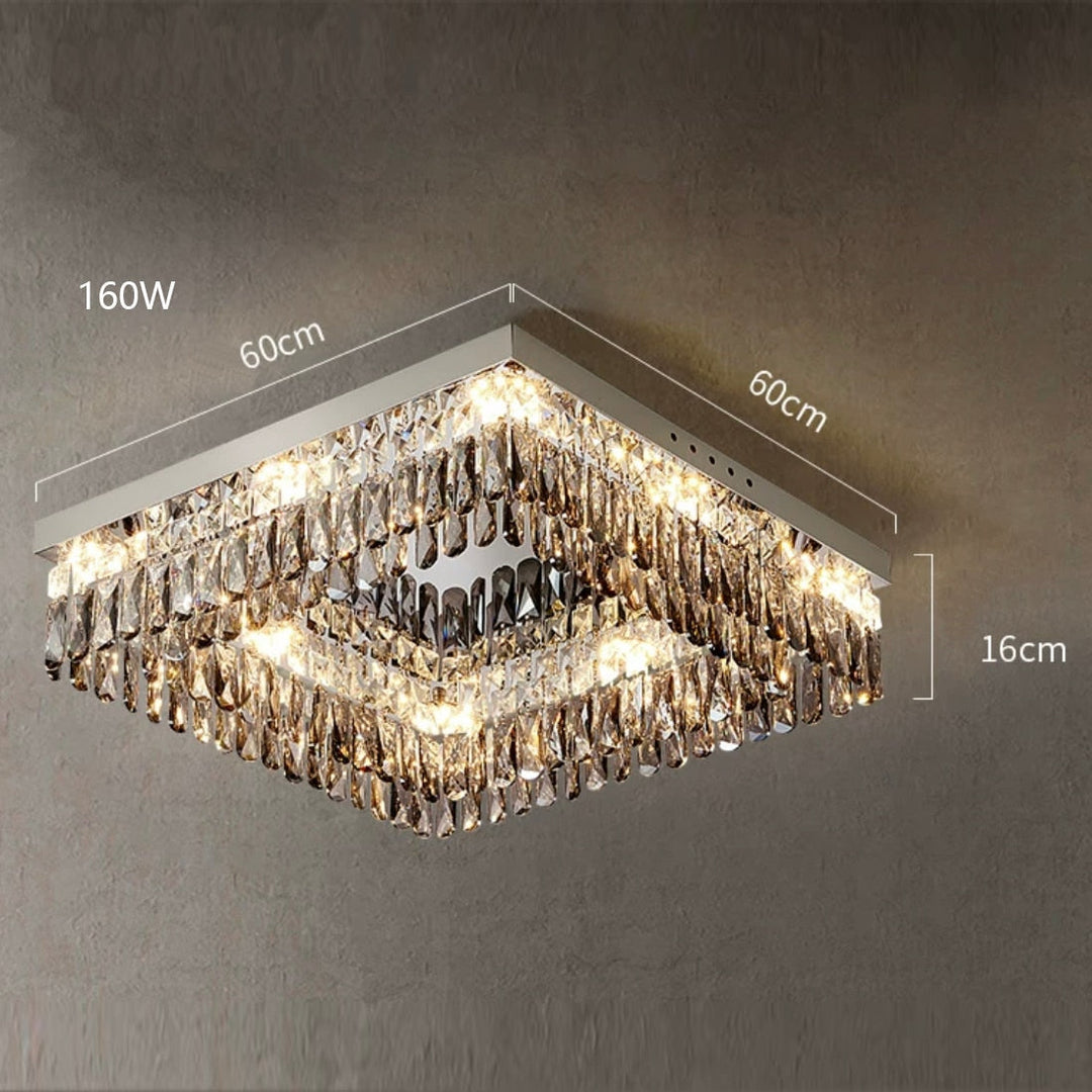 Luxury Square Crystal Led Ceiling Lights - Modern Dimmable Lamps For Elegant Living Room Decor &amp;