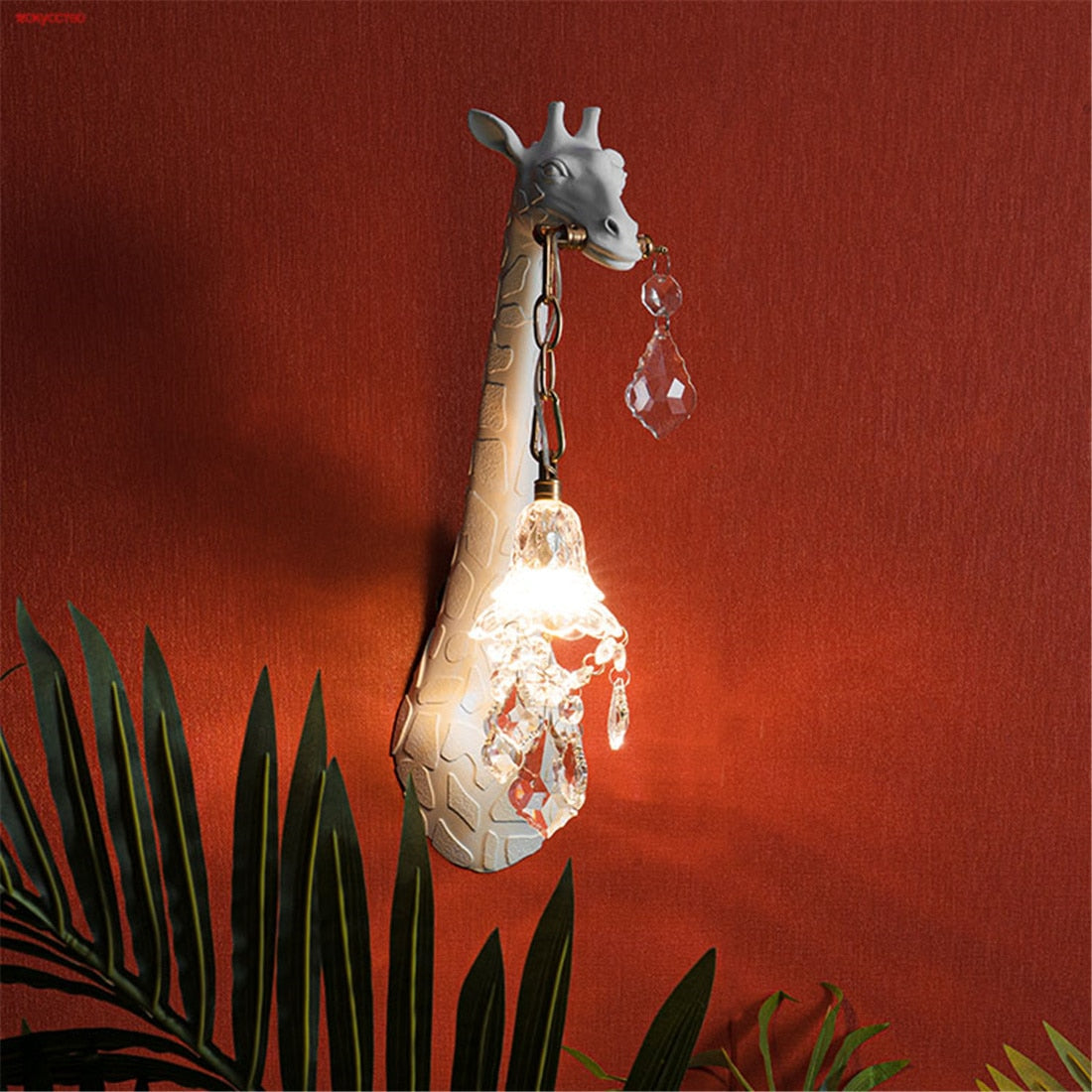 Cottagecore Decor Resin White Deer Glass Crystal Led Wall Lamp For Sofa Corridor Hallway Loft