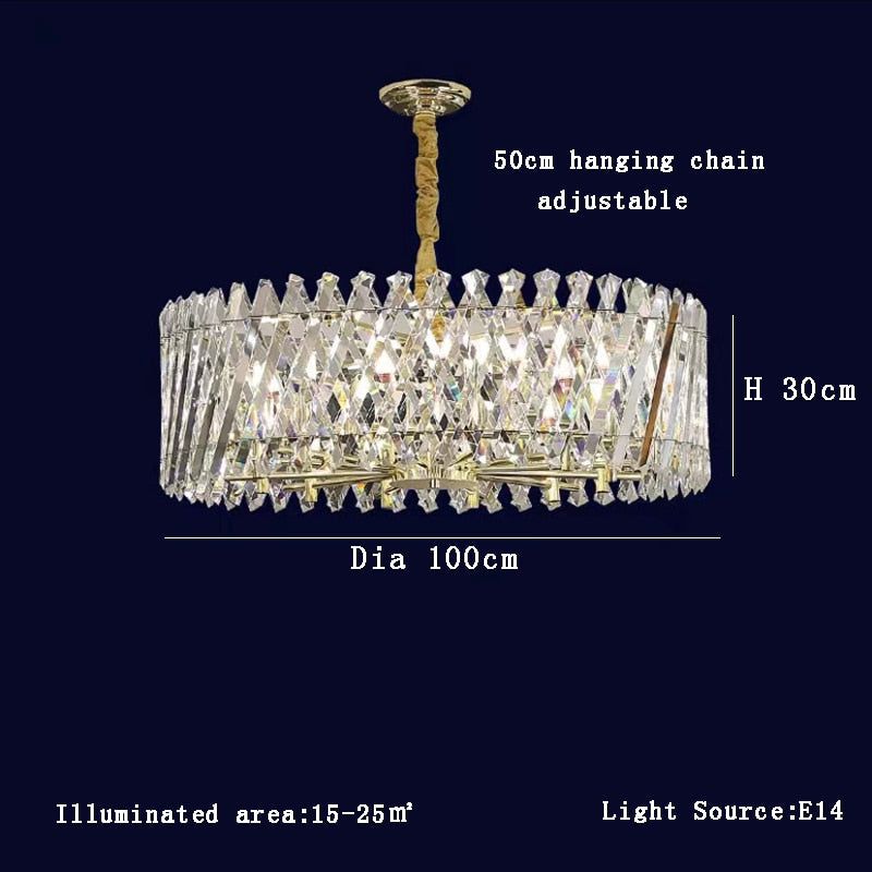 Nordic Luxury Gold Crystal Led Ceiling Lamp - Dimmable Chandelier For Home Decor &amp; Dining Room Dia