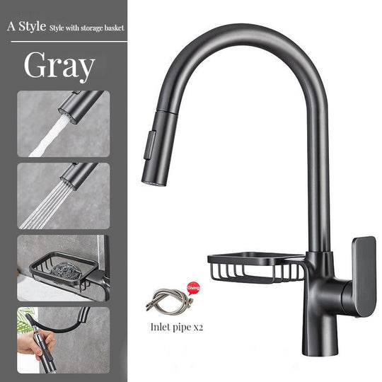 Brass Kitchen Faucets Pull Out Spout Mixer Taps Hot Cold Water Accessories Deck Mounted Stream