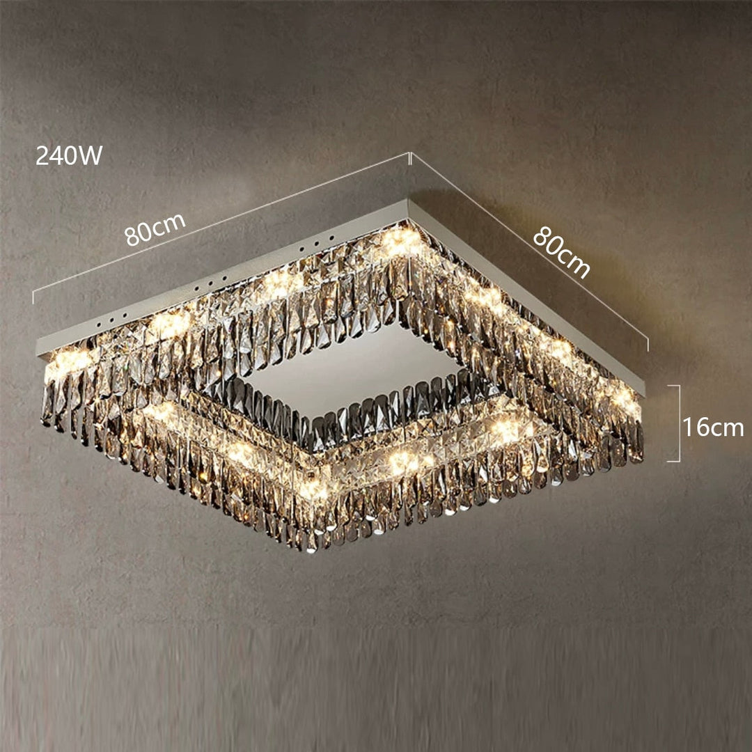 Luxury Square Crystal Led Ceiling Lights - Modern Dimmable Lamps For Elegant Living Room Decor &amp;