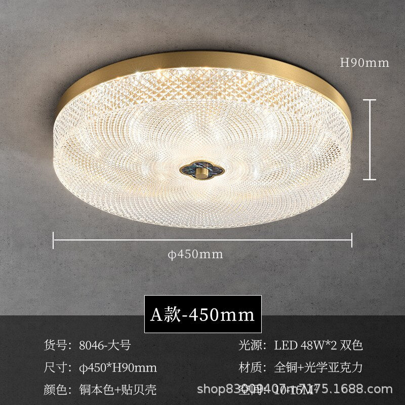New Round Ceiling Lamp Led Light Luxury All - Copper Lamps For Living Room Restaurant Aisle Sun