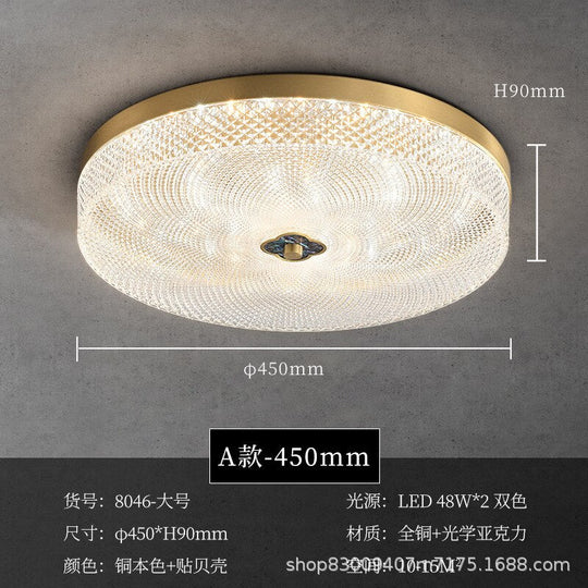 New Round Ceiling Lamp Led Light Luxury All - Copper Lamps For Living Room Restaurant Aisle Sun