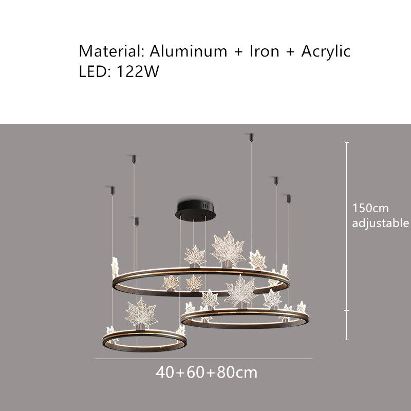Modern Aluminum Ring Pendant Lights Dimming Foyer Restaurant Bedroom Hanging Lamp Acrylic Leaves