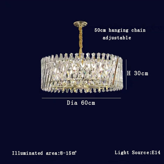 Nordic Luxury Gold Crystal Led Ceiling Lamp - Dimmable Chandelier For Home Decor &amp; Dining Room Dia