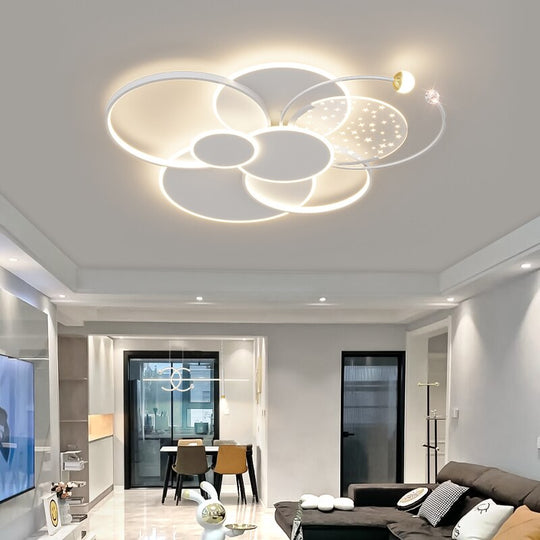 Round Living Room Led Chandeliers Luxury Bedroom Full Of Stars Gold Chandelier Simple Modern