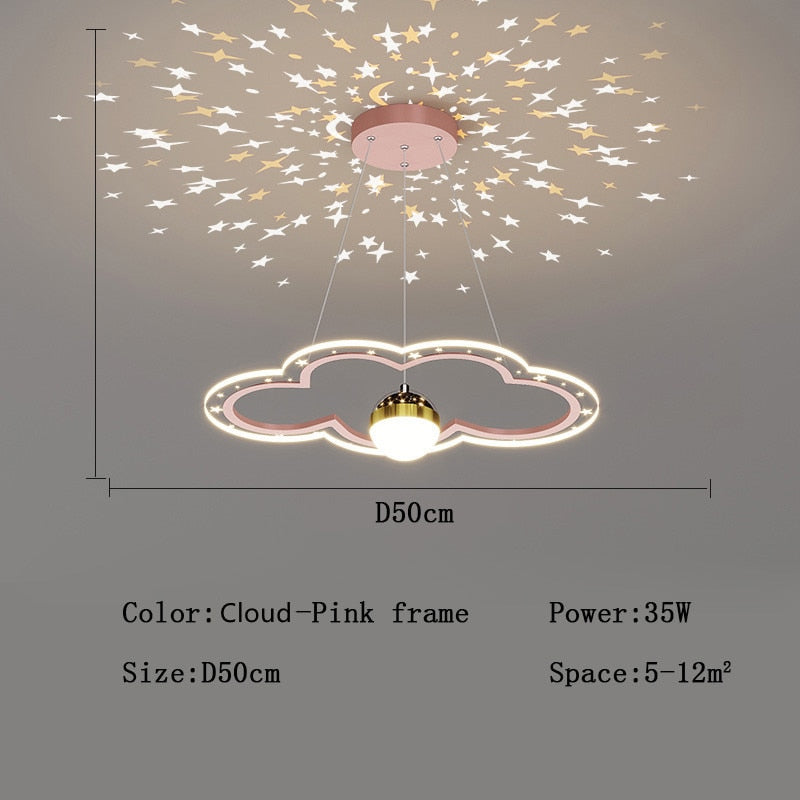Modern Led Starry Sky Art Deco Chandelier For Bedroom Cloud - Pink - D50Cm / Cool White No Remote