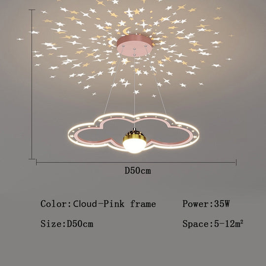 Modern Led Starry Sky Art Deco Chandelier For Bedroom Cloud - Pink - D50Cm / Cool White No Remote