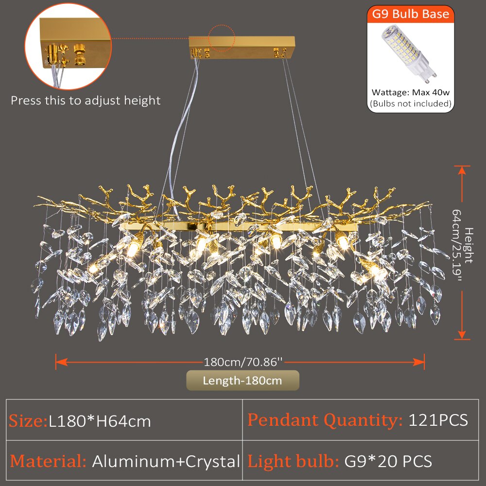 Layla - Elegant Crystal Pendant Light For Living Dining &amp; Bedrooms In Chrome Gold Long 180Cm Gold /