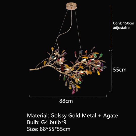 Beautiful Natural Agate Pendant Lights Foyer Bedroom Restaurant Hanging Lamp Gold Metal G4 Bulb Home