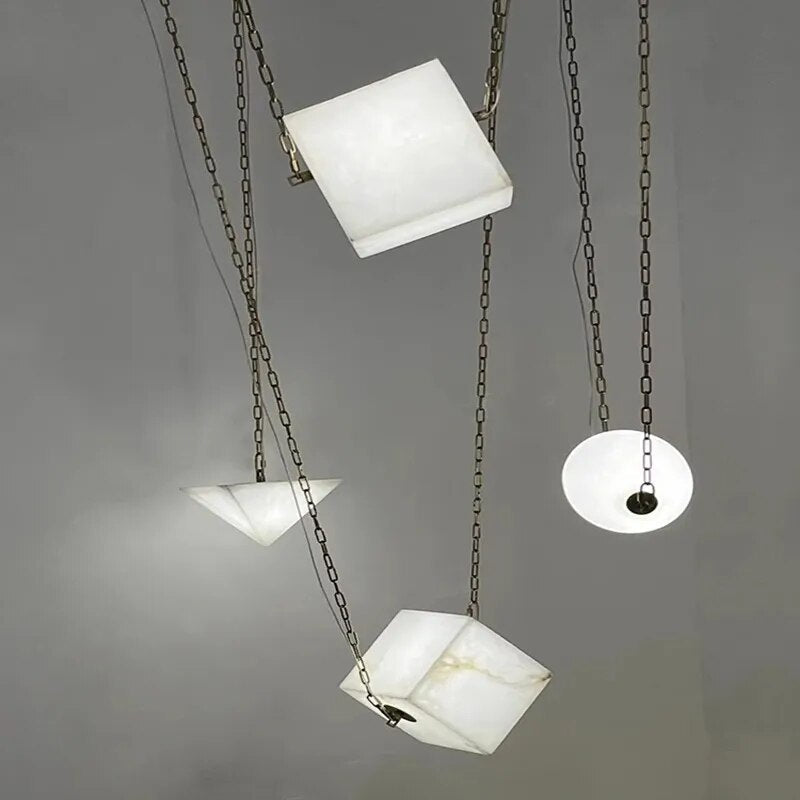 Geometry Art Marble Design Trendy Led Ceiling Hanging Lamps Chandelier Lumunaire Indoor Lighting