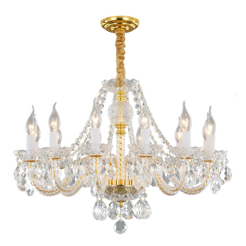 Golden Brilliance: Luxury Crystal Chandelier - An Opulent Suspension Luminaire For Bedroom Living