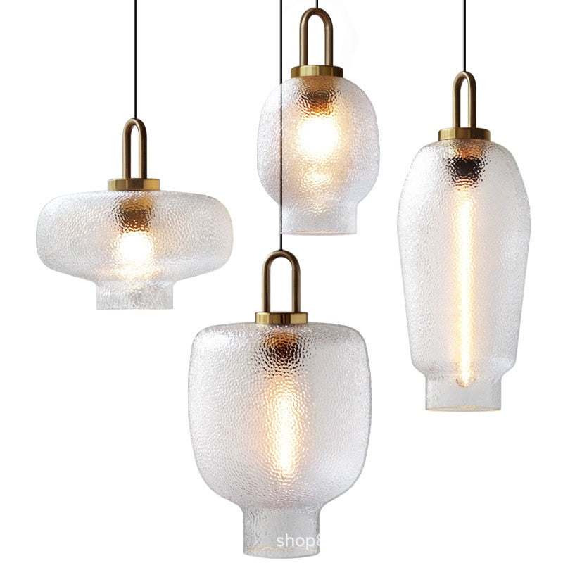 Nordic Modern Hand Blown Crater Pattern Glass Pendant Ceiling Light Fixture For Living Room Kitchen