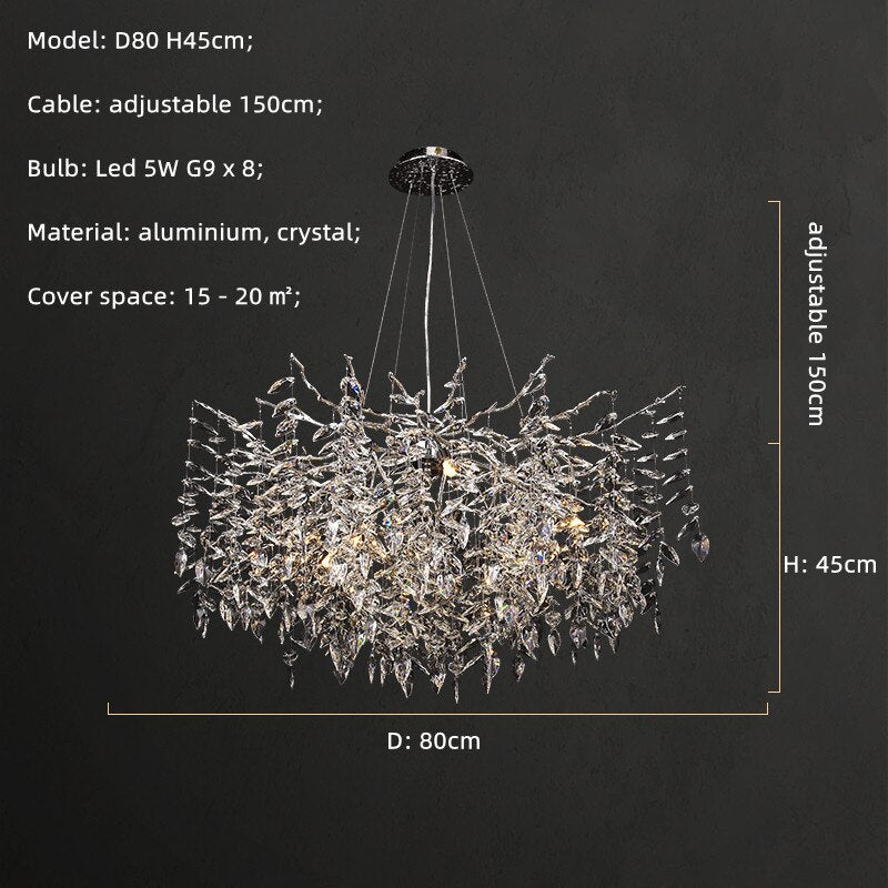 Modern Dining Room Led G9 Branch Pendant Lights - Chrome Finish Round D80Cm / White Light 6500K