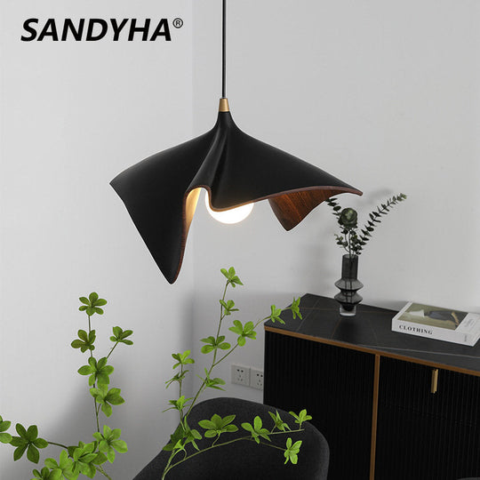 Nordic Simple Single Head Chandelier Creative Leaf Resin Pendant Lamp Home Stay Dining Bedroom Study