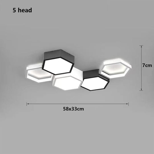 Modern Black White Pendant Lamp Geometric Polygon Led Chandelier Dining Table Living Room Bar
