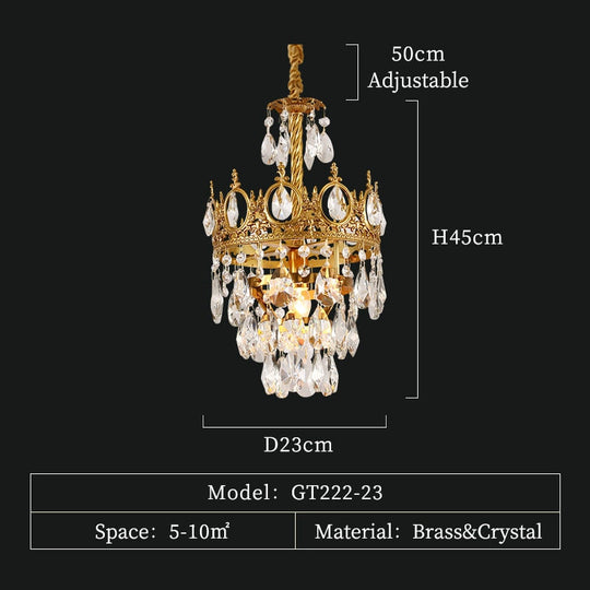 Baroque Royal Crown Crystal Pendant Lamp - Elegant Gold Hanging Light For Living And Dining Rooms