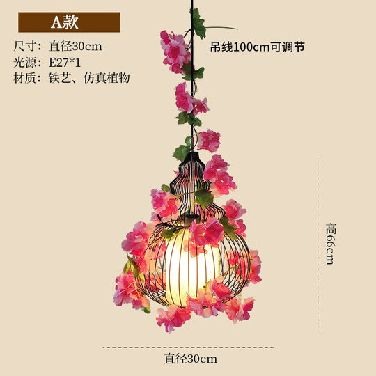Simulation Flower Birdcage Plant Pendant Light Theme Tavern Restaurant Clothing Store Business
