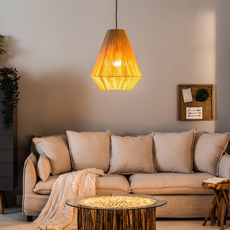 Retro Japanese Loft Wood Chandeliers Homestay Aisle Cafe Bar Hemp Rope Rattan Art Restaurant