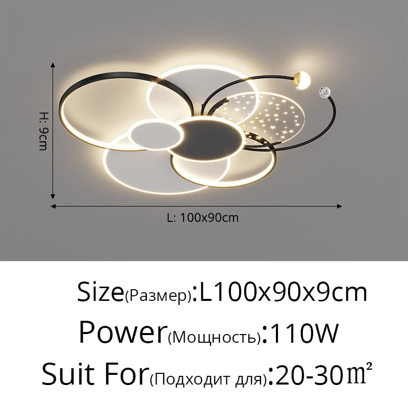 Round Living Room Led Chandeliers Luxury Bedroom Full Of Stars Gold Chandelier Simple Modern
