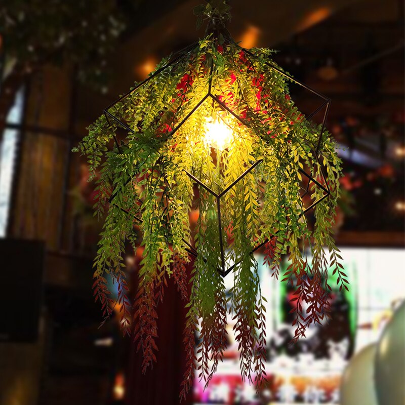 Rattan Music Restaurant Chandelier Retro Art Square Bar Clothing Store Plant Decoration Pendant