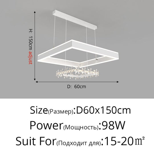 Modern Minimalist Square Frame Pendant Lights Home Room Creative Geometric Crystal Restaurant