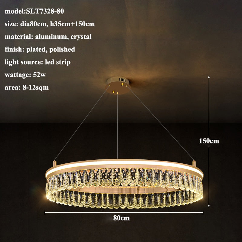 Modern Led K9 Crystal Chandelier 3 / 4 Ring Living Dining Room Hanging Light Circle Pendant Lamp