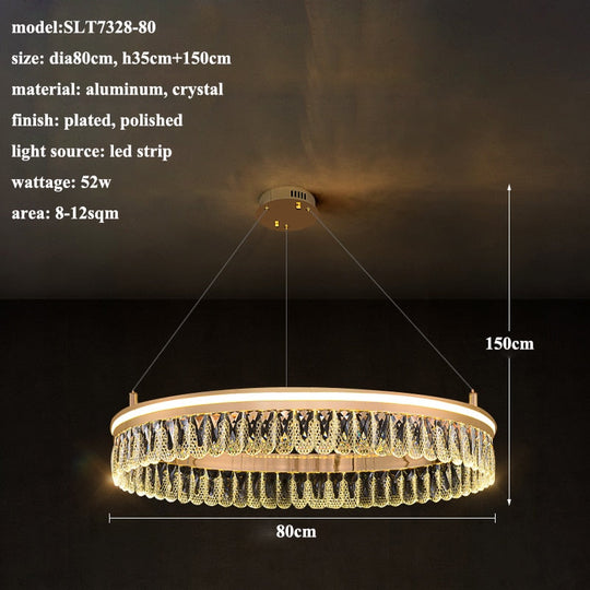Modern Led K9 Crystal Chandelier 3 / 4 Ring Living Dining Room Hanging Light Circle Pendant Lamp