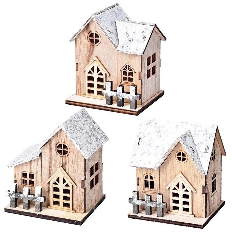 Christmas Led Light Wooden House Luminous Cabin Merry Decorations For Home Diy Xmas Tree Ornaments