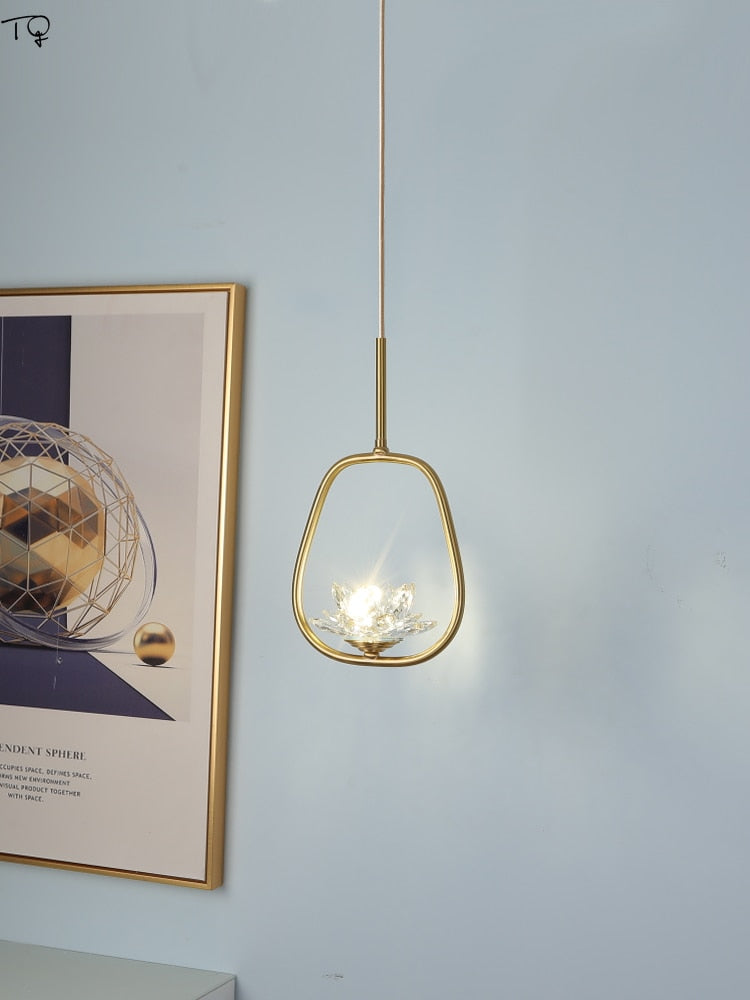 Chinese Zen Art Crystal Lotus Pendant Lights Modern Luxury Led Hanging Lamp Home Decor Loft Salon