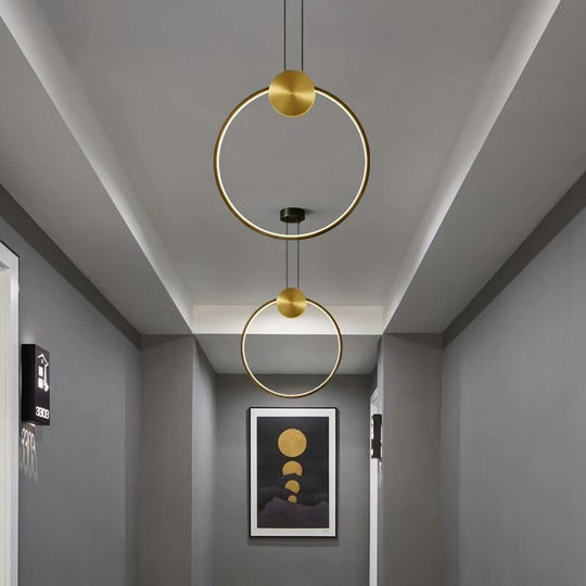 Minimalist Led Pendant Lights Copper Ring Bedsdie Foyer Aisle Lighting Fixtures Adjustable Wire