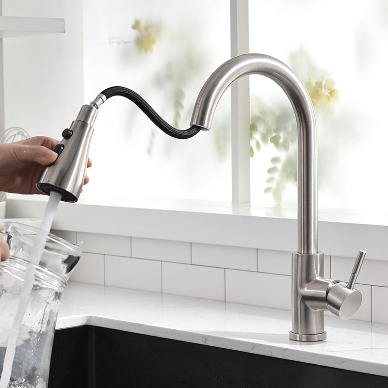 Pull Out Kitchen Sink Faucet With 3 Modes Water Outlet Spout 360 Degree Rotation Matte Black Bar