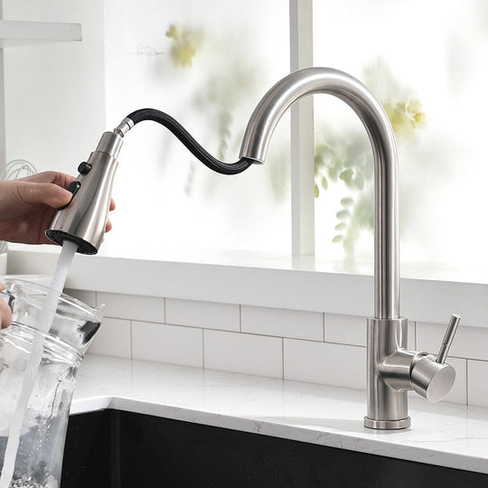 Pull Out Kitchen Sink Faucet With 3 Modes Water Outlet Spout 360 Degree Rotation Matte Black Bar