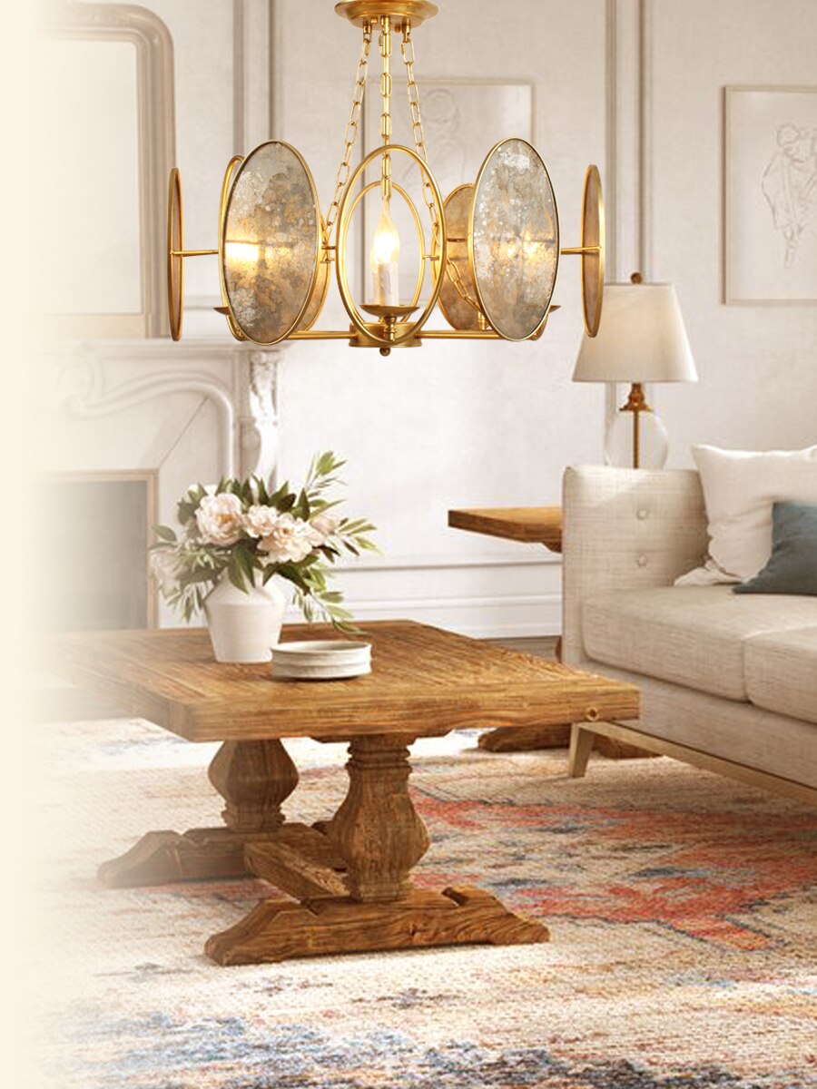 American Retro Glass Chandelier Wrought Iron Candle Villa Rustic Rural Living Room Dining Lobby