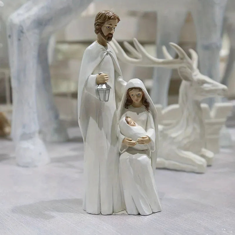 Christmas Holy Family Figurines Piece Nativity Scene Figurine Resin Religious Art Decor Statue