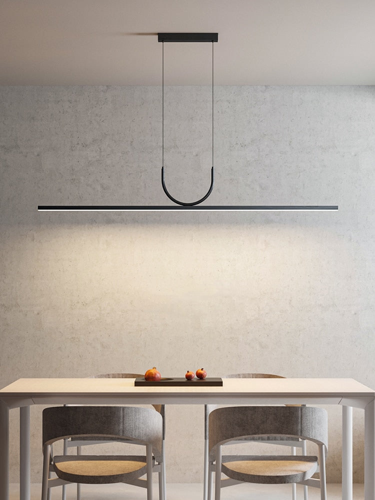 Modern Simple Led Chandelier Black/White Dining Room Kitchen Island Long Pendant Lamp Restaurant