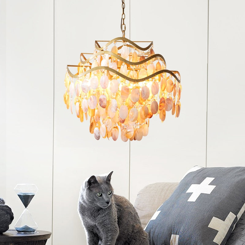 Ac90 - 260V White Capiz Pendant Lamp Seashell Chandeliers Bedroom Metal Fun Shell Light Fixtures