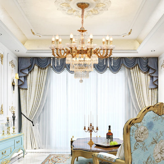 European Elegant Round Clear Crystal Lamp Luxury Foyer Vintage Brass Chandelier Pendant Lighting