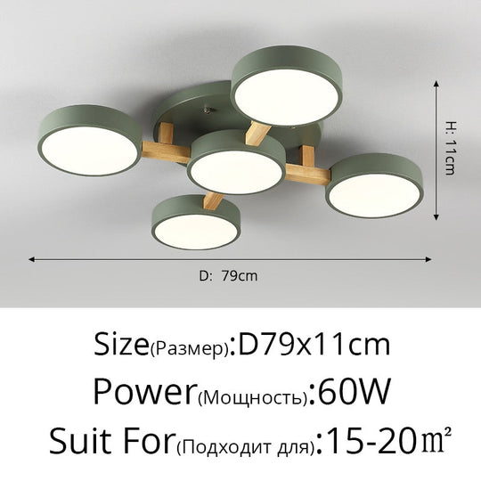 Nordic Style Decorative Wood Art Led Ceiling Light For Living Room B Green 5 Heads 60W / Warm White
