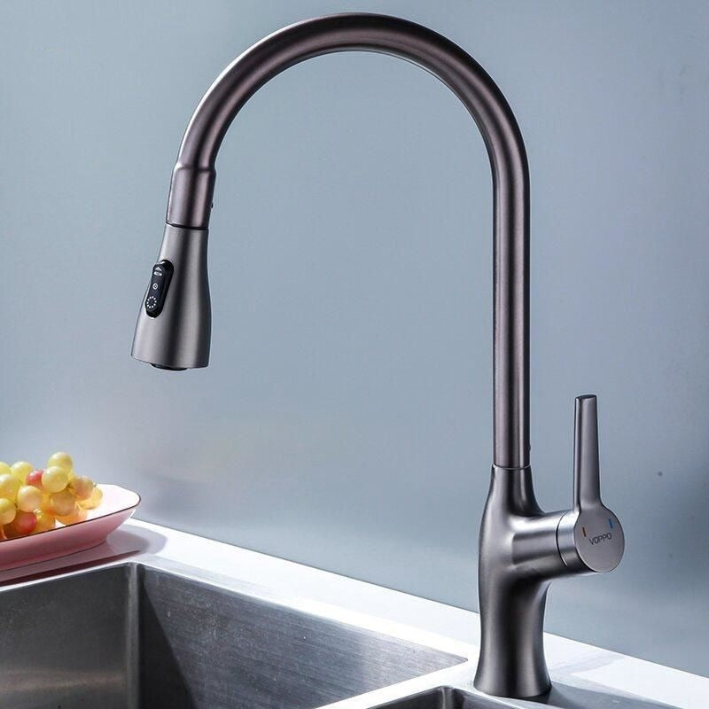 Brass Kitchen Faucets Pull Out Spout Mixer Taps Hot Cold Water Accessories Deck Mounted Stream