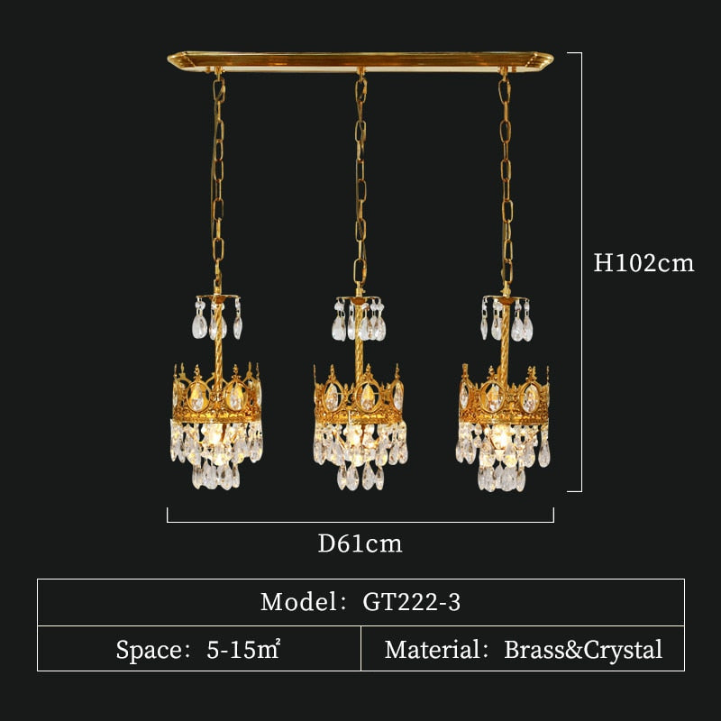 Baroque Royal Crown Crystal Pendant Lamp - Elegant Gold Hanging Light For Living And Dining Rooms