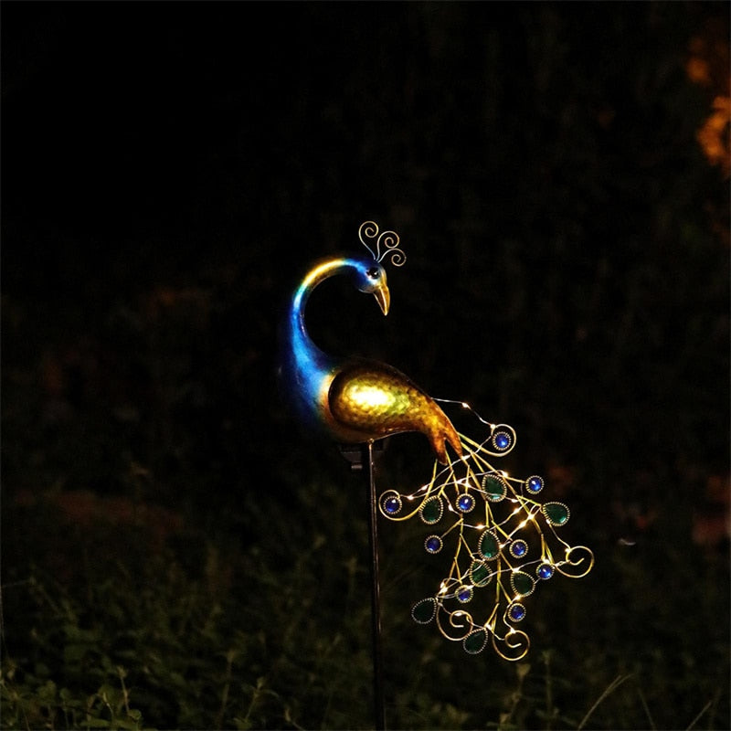 Solar Peacock Lights Outdoor Led Light Metal Statues Figurine Lawn Landscape For Yard Path Garden
