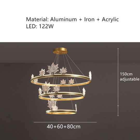 Modern Aluminum Ring Pendant Lights Dimming Foyer Restaurant Bedroom Hanging Lamp Acrylic Leaves