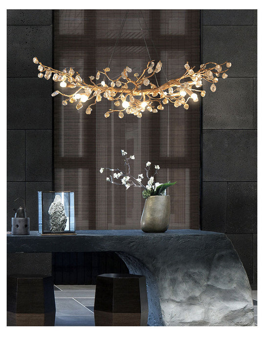 Modern Led Branches Ceiling Chandeliers Glass Crystal Pendant Lamp Handmade Kapok Flower Hanging