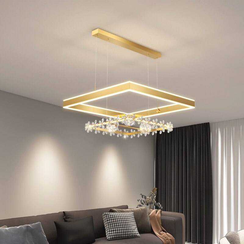 Modern Minimalist Square Frame Pendant Lights Home Room Creative Geometric Crystal Restaurant