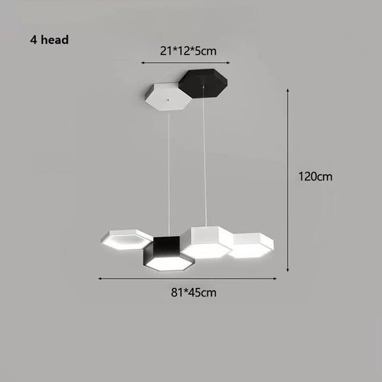 Modern Black White Pendant Lamp Geometric Polygon Led Chandelier Dining Table Living Room Bar