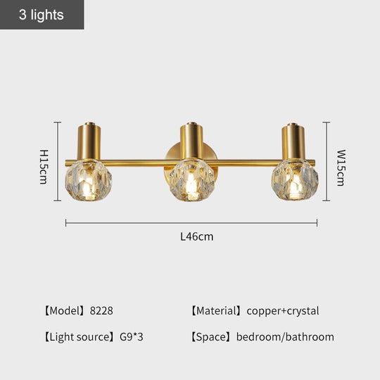 Modern Copper Crystal Mirror Light Luxury Gold Simple Bathroom Toilet Washstand Vanity Lamp Bedroom